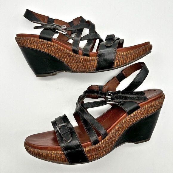 Naya Maize Black Leather Strappy Slingback Wedge Platform Sandals Size 11 - Picture 3 of 13